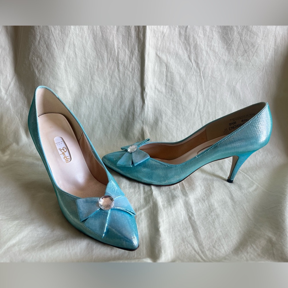 Dyeable Shoes Size 9.5B Turquoise Enchanting 48616 Heel 3.25” Bow #But8